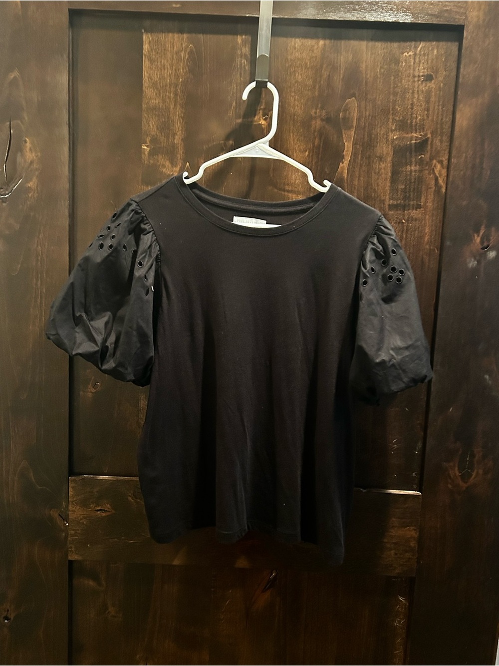 Black Puff Sleeve Eyelet Tee - Women's Short Sleeve